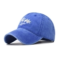 Dettaglio del ricamo a palma su un cappellino da baseball in cotone lavato - Regolabile / Blu Reale