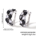 Boucles d'oreilles créoles en argent avec zircons noirs en goutte et ronds clairs - Platine Blanc + Zircon Noir
