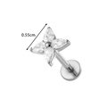 Silver F136 titanium labret earring with 5.5mm flower zircon stud and flat back - Four-Petal Flower Style (T2542-7#) / Silver