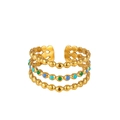 Detailed close-up of a three-layer gold plated ring with blue and green beads decoration - 3-Layer Colorful Beads (ZJ203)