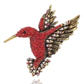 Elegant hummingbird brooch with red crystals and iridescent rhinestones in gold finish - Antique Gold Red Rhinestones