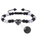 Map stone bead bracelet with black heart pendant featuring 100 languages projection - White Turquoise + Frosted Stone Bracelet