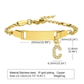 Goldenes Edelstahl-ID-Armband mit gravierbarem Steg und Kristallbuchstabe C Anhänger - 12CM Buchstabe C / Gold