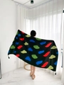 Ethnic style black summer shawl with colorful block patterns and tassel details - Rose Gold-Black Red Blue Green Patch Tassel / 180cm / Rose Gold