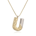 Two-tone letter U pendant necklace with hammered gold and smooth silver finish - Letter U