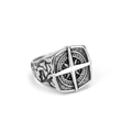 Vintage silver compass ring for men in stainless steel with a punk starburst design - US 10 / Antique Silver