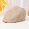 Light khaki breathable linen newsboy cap with vintage textured fabric for men and women - One Size / Beige