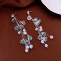Silver lily of the valley tassel earrings with blue flower and white beads - Lily of the Valley Blue Flower Tassel (10#)