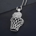 Iced out basketball hoop pendant necklace in silver plated stainless steel with rhinestones - Pendant Only (No Chain) / Steel