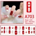 Schattige rode en witte plaknagels met konijn- en hartpatronen, set van 24 stuks - Rood Crèmewit Hart Konijn (A703) / 24 Stuks/Set
