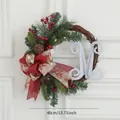 Christmas wreath with Let it snow bow, red berries and letter M on white door - 40CM Rattan Style