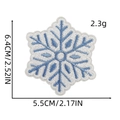 Detailed close-up of blue and white snowflake embroidered patch with size measurements - Snowflake Shape Style