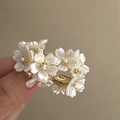 French vintage pearl flower stud earrings with gold base and sparkling rhinestones - 2# Creamy White Pearl Flower Jewelry (HE15735)