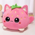 Portachiavi gatto fragola in peluche rosa con ricami creativi e consistenza morbida - Portachiavi da 11cm (0,05 kg)