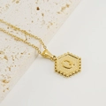 Golden titanium steel necklace with a hexagonal pendant featuring a relief letter Q - Letter Q (Single Pendant)