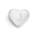 Silver heart-shaped stainless steel charm bead featuring an engraved letter J - Letter J (Silver)