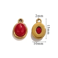 Oval red stone pendant in gold stainless steel setting measuring 15mm by 10mm - Small-Red