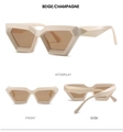 Three-view layout of trendy beige geometric sunglasses showing front, side and 45-degree angle - Pink White Frame Champagne Lens