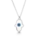 Hamsa Hand der Fatima Anhänger mit weißem Perlmutt und blauem bösen Blick in Silberoptik - Hamsa-Hand (KN229037-K) / Stahlfarbe