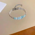 French style silver beaded bracelet with scattered blue stones and white pearls - 70# Bracelet-Silver-Light Blue