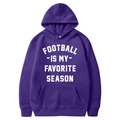Purple American football oversized hoodie with white text print on white background - S / Tops / Purple