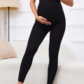 Schwarze Umstands-Yogahose mit hoher Taille und stützendem Bauchband für Schwangere - S / Schwarz