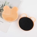 Beige beer siliconen make-up kwast reinigingsmat en droge spons doos set voor tools - Beertje Droogreinigingsspons Pad / Huidskleur