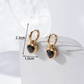 Gold stainless steel hoop earrings with black heart charms, size 2.3cm by 1.0cm - Gold Hoop with Black Heart Pendant