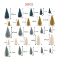 Detailed size chart for 30PCS mini Christmas trees in blue-green and gold with wood base - Set 12 - 30PCS