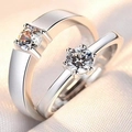 Minimalist silver crown couple rings with round zircon in a four-prong setting - Male Style / Classic Four-Prong & Six-Prong