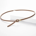 Ceinture fine en cuir marron avec boucle ronde dorée pour robes de femmes chic - Kaki