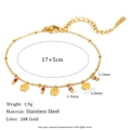 18K vergoldetes Edelstahlarmband mit Blumenanhängern und roten Perlen verziert - Fünfblättrige Blume Design (Gold-2)