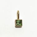 Square green glass birthstone pendant with gold metal finish and ring clasp - Gold - August