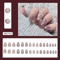 Uñas postizas de almendra cat eye con lazo 3D y patrones de corazón en rosa empolvado - W2102 Taro Cariño (Estilo Pegamento)