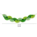 Green accordion pleated paper fan garland for party decor, 1.6m length, gradient waves - Green