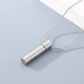 Minimalist silver cylindrical pendant necklace in matte brushed stainless steel finish - Silver (KN299102-ZLA) / Steel