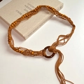 Handmade woven waist chain with vintage brown wooden beads and a circular buckle closure - 7# Vintage Woven Wood Buckle Style (Coffee)