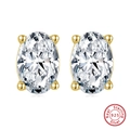 Detailed view of oval zircon stud earrings in S925 sterling silver with a 4-claw setting - APE58-14K-Gold Oval Zircon