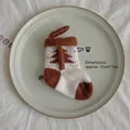 Hand-knitted Christmas stocking mini gift bag with tree pattern in white and brown - Coffee Brown Tree Large Sock
