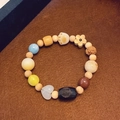 Vintage ethnic style beaded bracelet with wooden beads and black carved pendant on felt - Single Circle Bracelet (1017-7#)