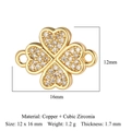 Golden clover connector with cubic zirconia in copper for DIY jewelry making - Gold Clover Dual-Ring Connector (VB338)