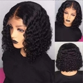 Peluca corta negra rizada para mujer con rizos voluminosos y línea frontal de encaje natural - Negro Natural