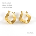 Bohemian style wave textured earrings in 18k gold plated stainless steel finish - Gold