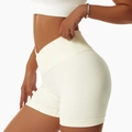 Creamy white high-waisted seamless yoga shorts with ribbing and peach butt lift effect - 2XL / Beige