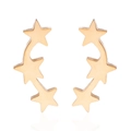 Elegant gold stainless steel ear climbers with three polished stars in a curved design - Star Crawler / Gold