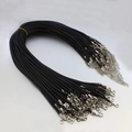 Cordons de collier cirés noirs avec fermoir mousqueton et chaîne d'extension - 1.5mm/55cm+5cm Chaîne de queue / Noir