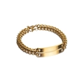 Customizable 18K gold-plated Cuban link bracelet with a polished engravable metal ID plate - Male Style / Gold
