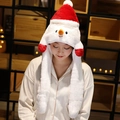 White plush snowman hat with moving ears and red accents for kids and adults - L (Independent Packaging) / Snowman Hat Style