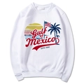 White Gulf of Mexico hoodie with sunset palm tree print and Estd. 1550 design - S / White