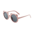 Cute pink round frame children sunglasses with bear ear design and dark lenses - Dusty Pink